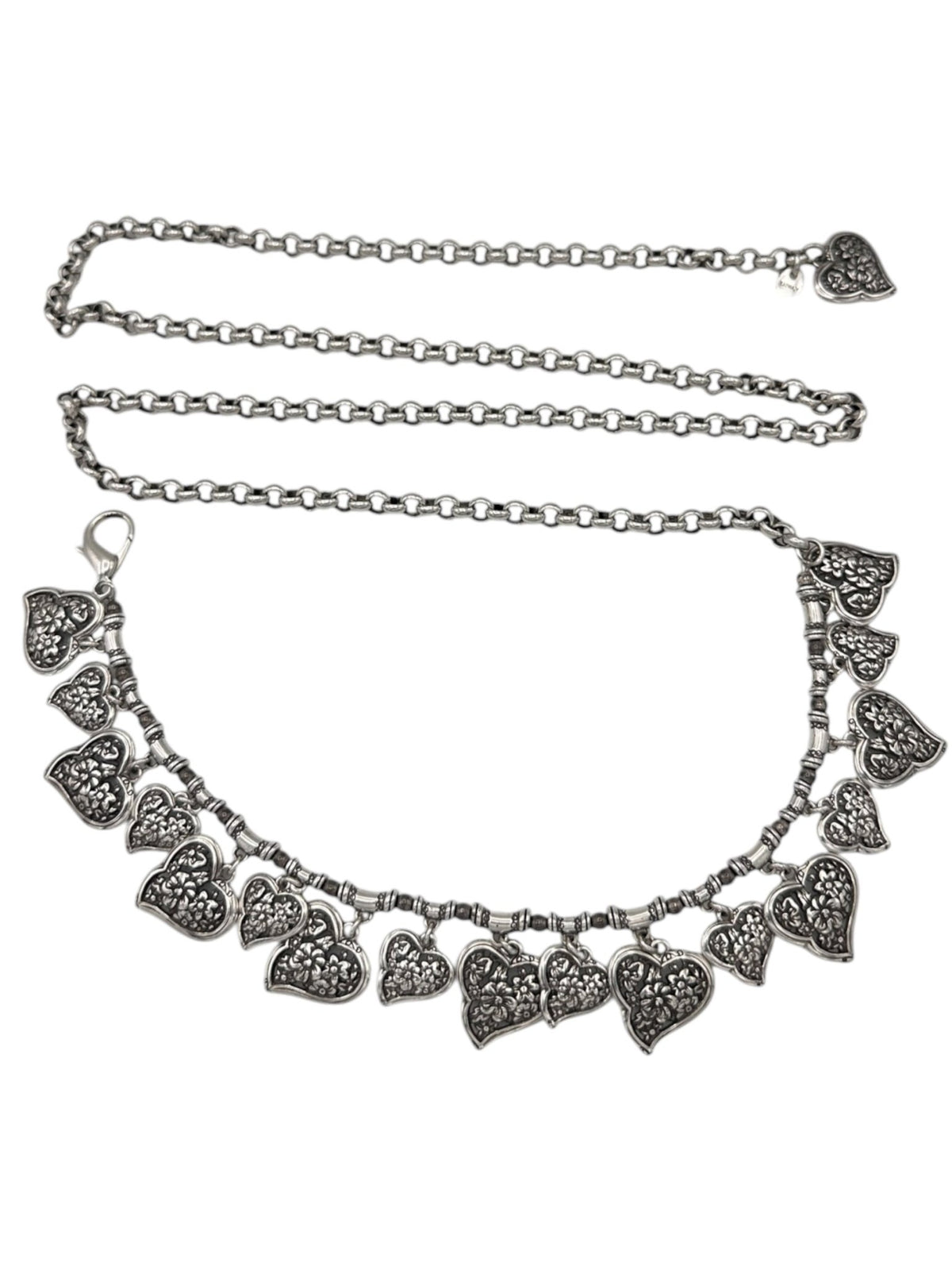 Silver Chain Floral Heart Charm Vintage Belt - 24 Wishes Vintage Jewelry