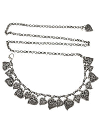 Silver Chain Floral Heart Charm Vintage Belt - 24 Wishes Vintage Jewelry
