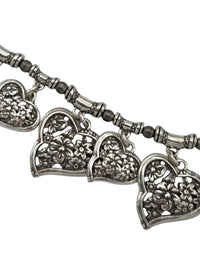 Silver Chain Floral Heart Charm Vintage Belt - 24 Wishes Vintage Jewelry
