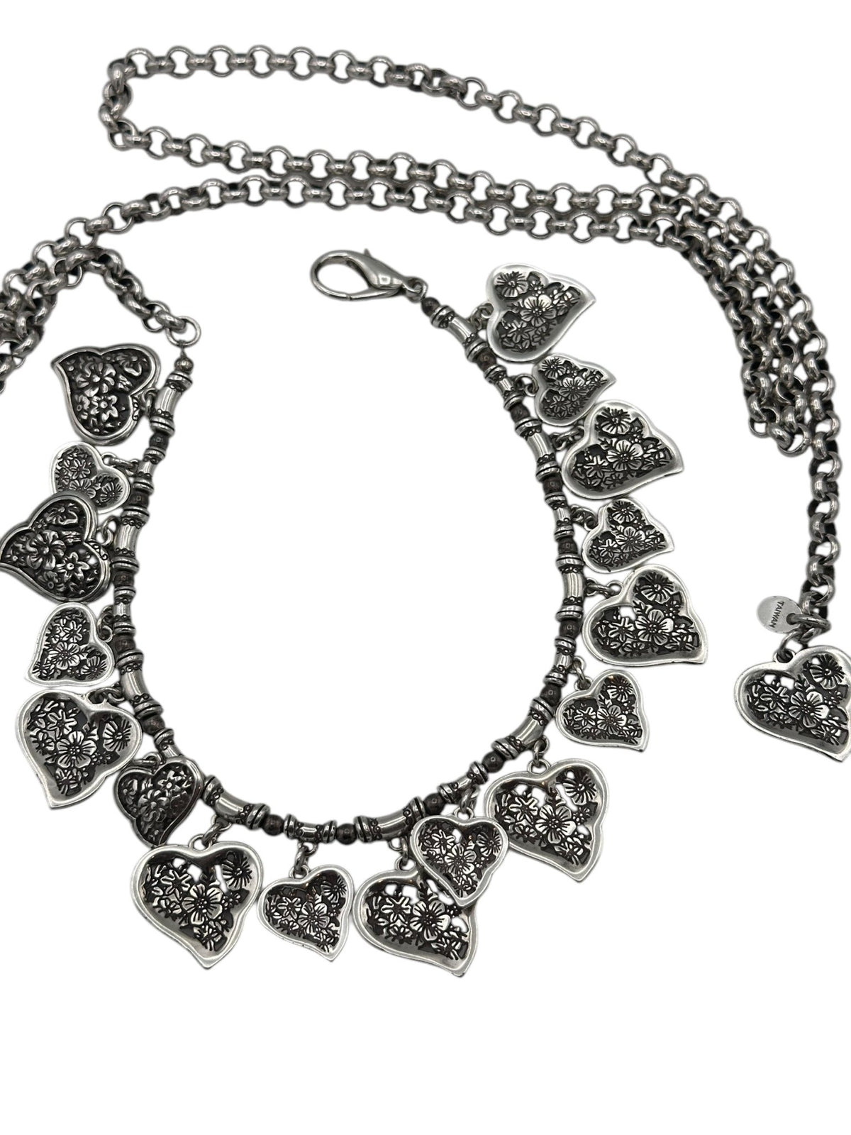 Silver Chain Floral Heart Charm Vintage Belt - 24 Wishes Vintage Jewelry