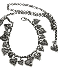 Silver Chain Floral Heart Charm Vintage Belt - 24 Wishes Vintage Jewelry