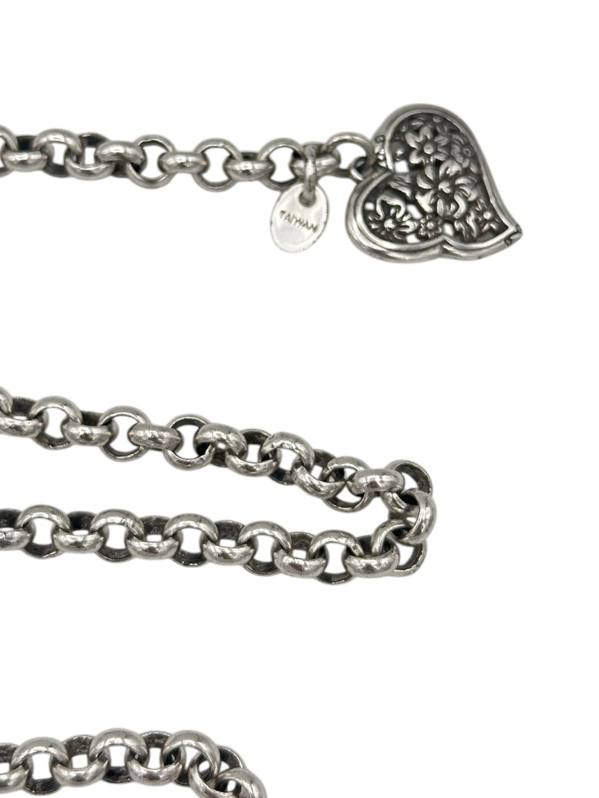 Silver Chain Floral Heart Charm Vintage Belt - 24 Wishes Vintage Jewelry