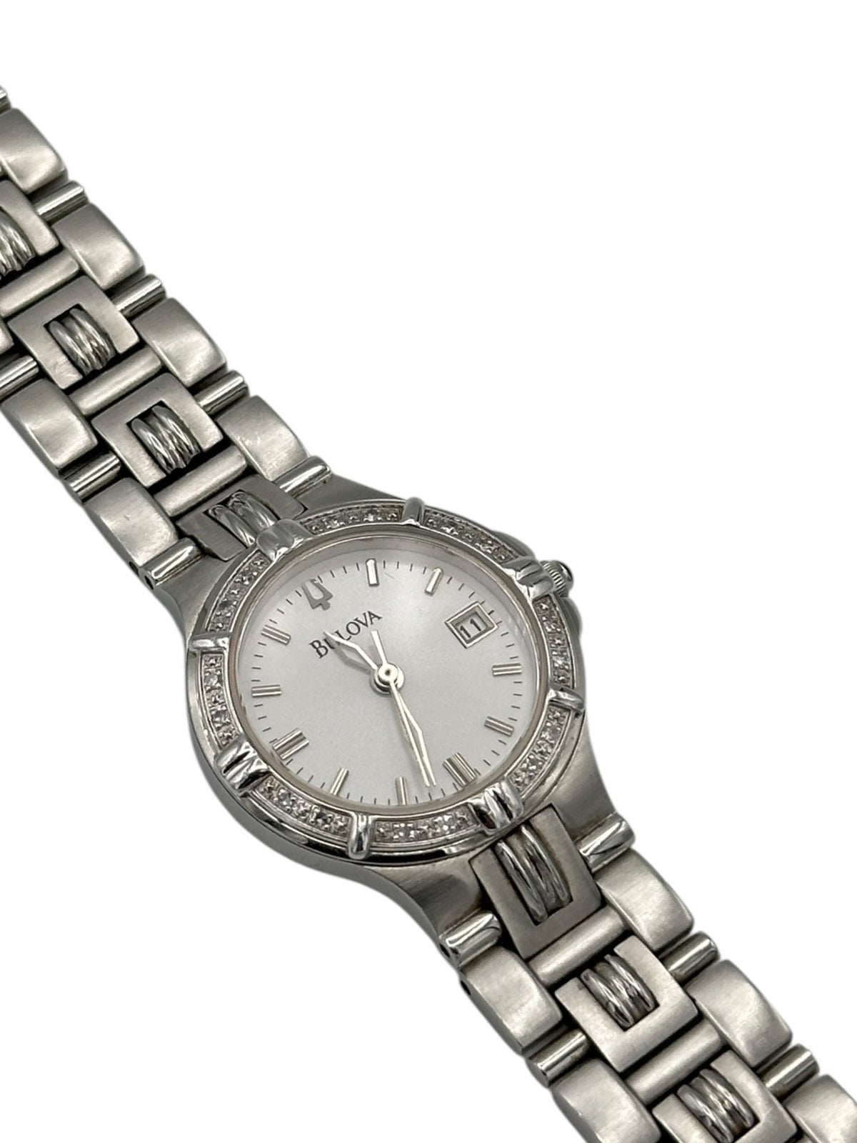Silver Classic Bulova Stainless Steel Diamond Accent Watch C867878 - 24 Wishes Vintage Jewelry