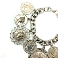 Silver Coin Medallion Vintage Charm Bracelet - 24 Wishes Vintage Jewelry