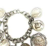 Silver Coin Medallion Vintage Charm Bracelet - 24 Wishes Vintage Jewelry