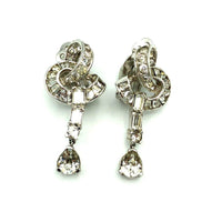 Silver Diamante Rhinestone Dangle Vintage Clip - On Earrings - 24 Wishes Vintage Jewelry