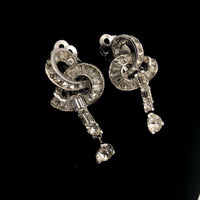 Silver Diamante Rhinestone Dangle Vintage Clip - On Earrings - 24 Wishes Vintage Jewelry