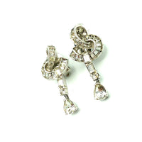 Silver Diamante Rhinestone Dangle Vintage Clip - On Earrings - 24 Wishes Vintage Jewelry