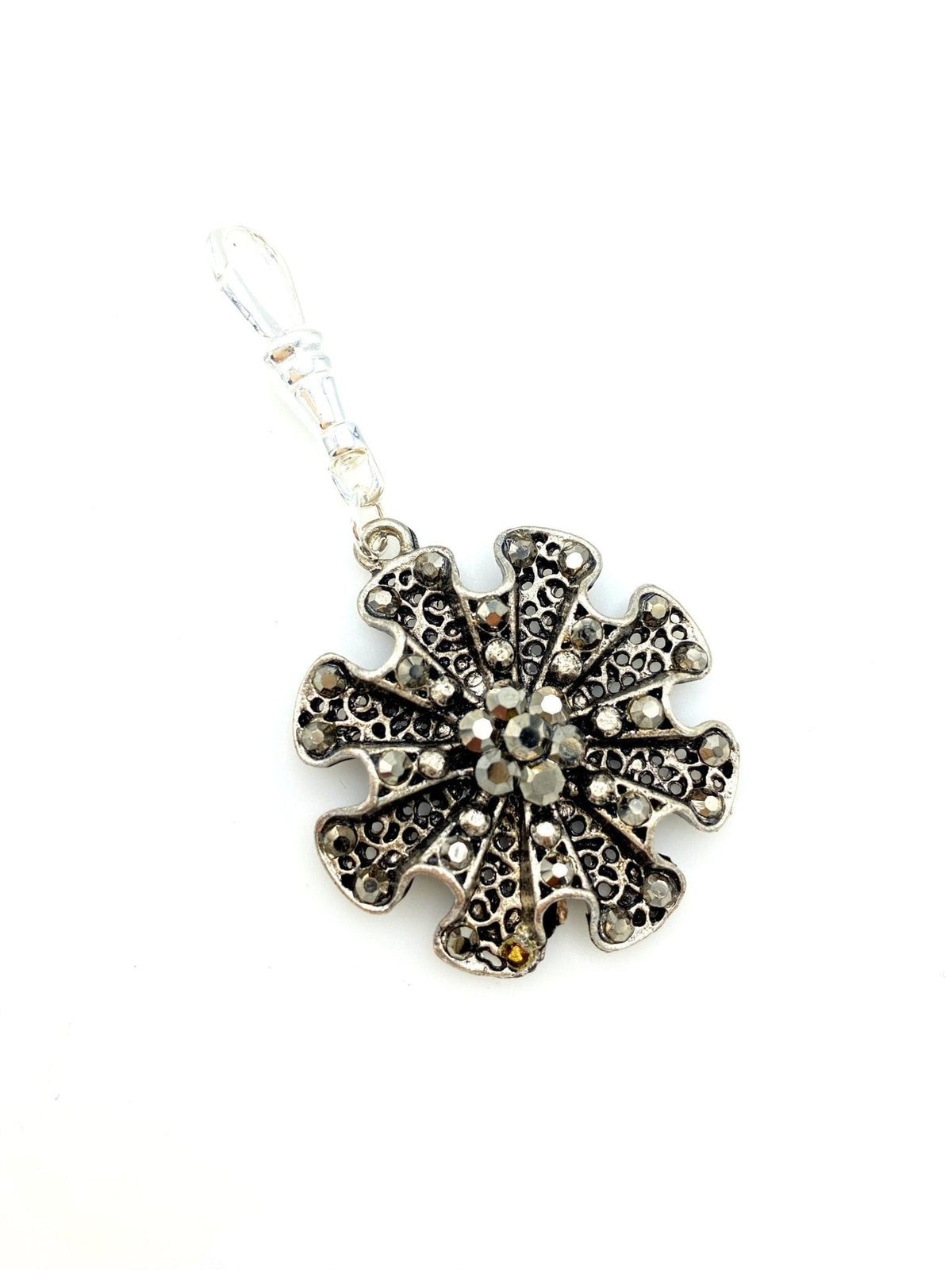 Silver Marcasite Style Flower Victorian Revival Charm - 24 Wishes Vintage Jewelry