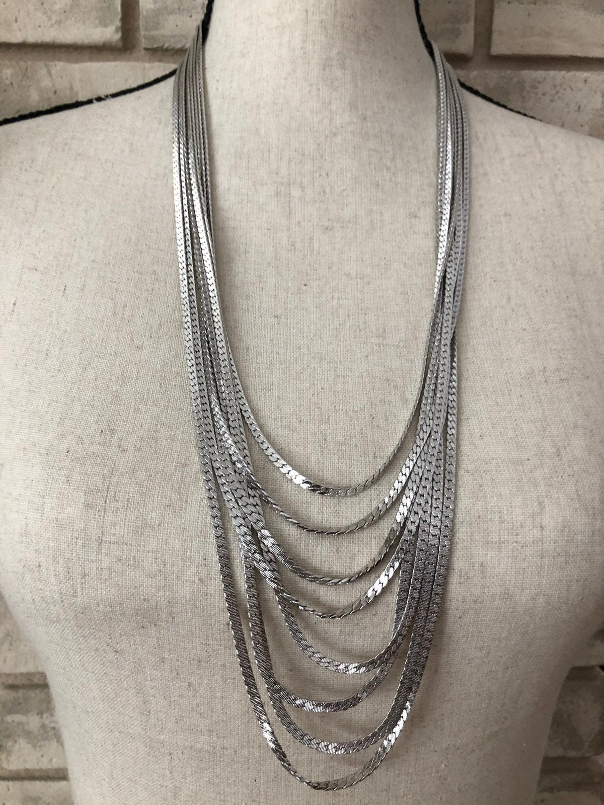 Silver Monet Layered Long Multi - Strand Chain Vintage Necklace - 24 Wishes Vintage Jewelry