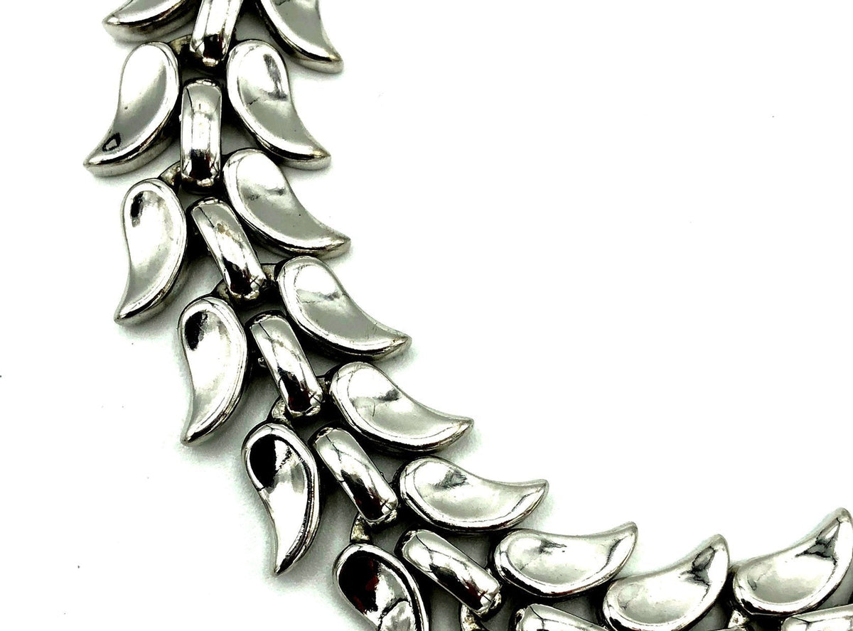 Silver Trifari Leaf Link Vintage Bracelet - 24 Wishes Vintage Jewelry