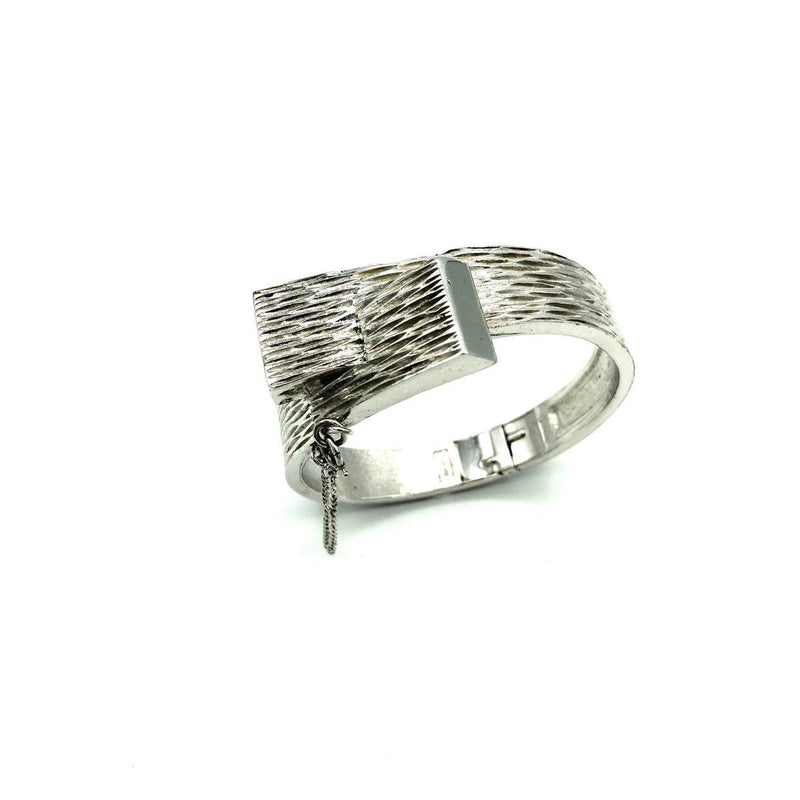 Silver Trifari Modernist Hinged Vintage Bangle Bracelet - 24 Wishes Vintage Jewelry