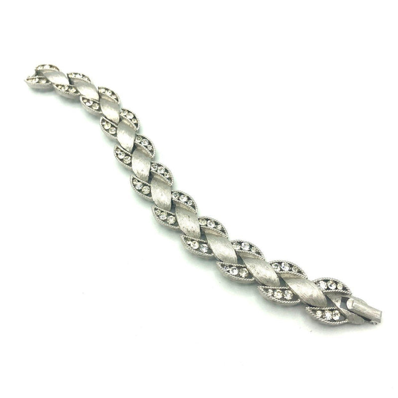 Silver Trifari Textured Link & Rhinestone Vintage Bracelet - 24 Wishes Vintage Jewelry