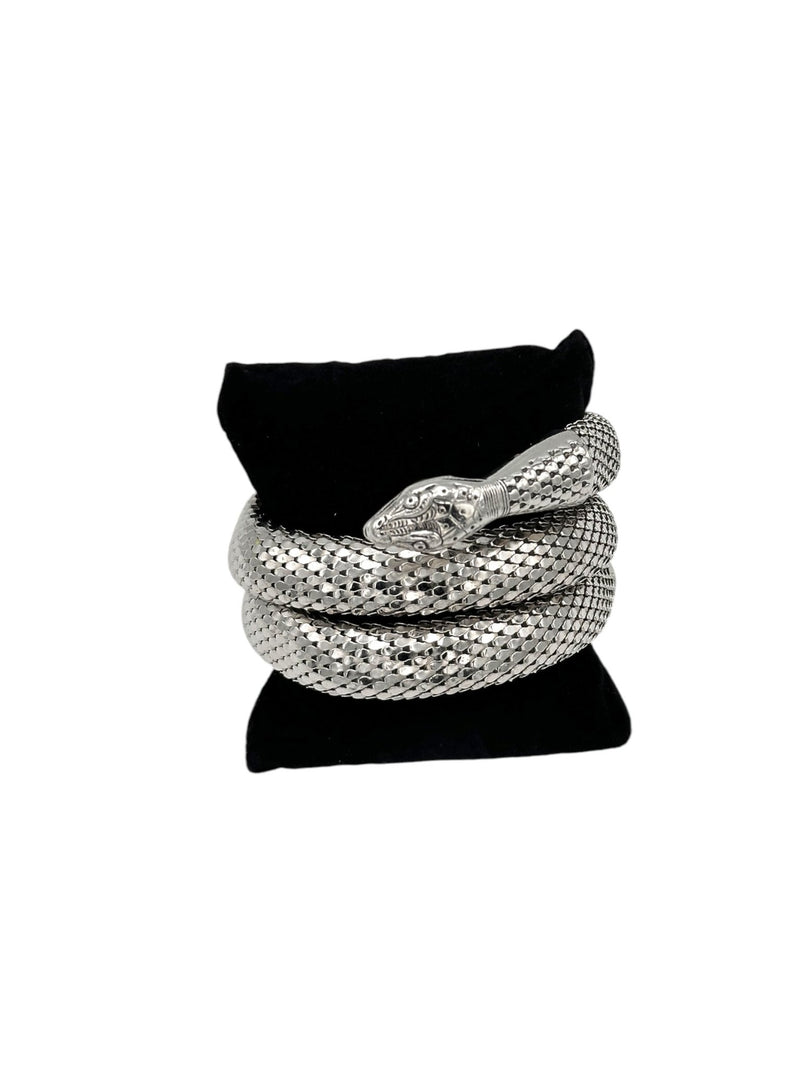 Silver Whiting & Davis Mesh Coiled Snake Vintage Bracelet - 24 Wishes Vintage Jewelry