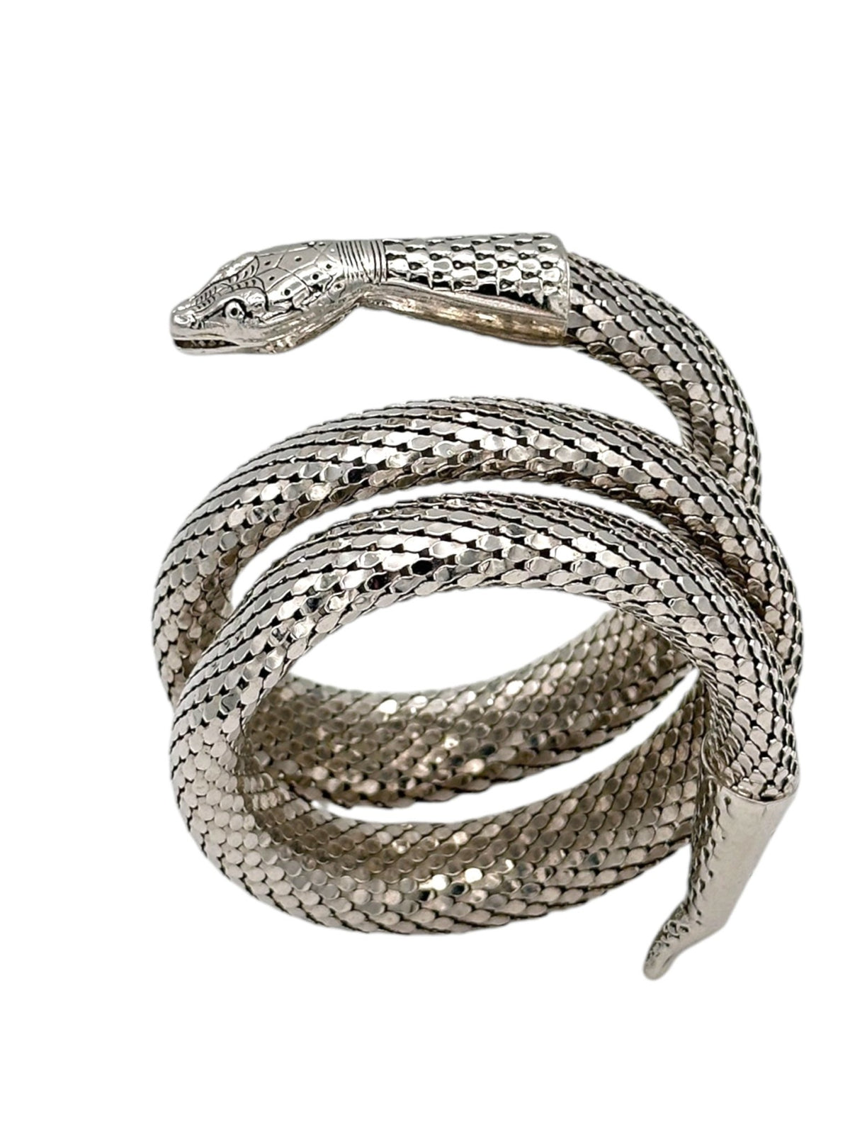 Silver Whiting & Davis Mesh Coiled Snake Vintage Bracelet - 24 Wishes Vintage Jewelry