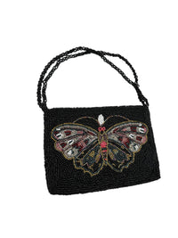 Small Black Beaded Butterfly Top Handle Handbag - 24 Wishes Vintage Jewelry