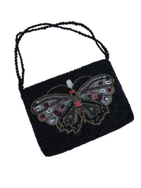 Small Black Beaded Butterfly Top Handle Handbag - 24 Wishes Vintage Jewelry