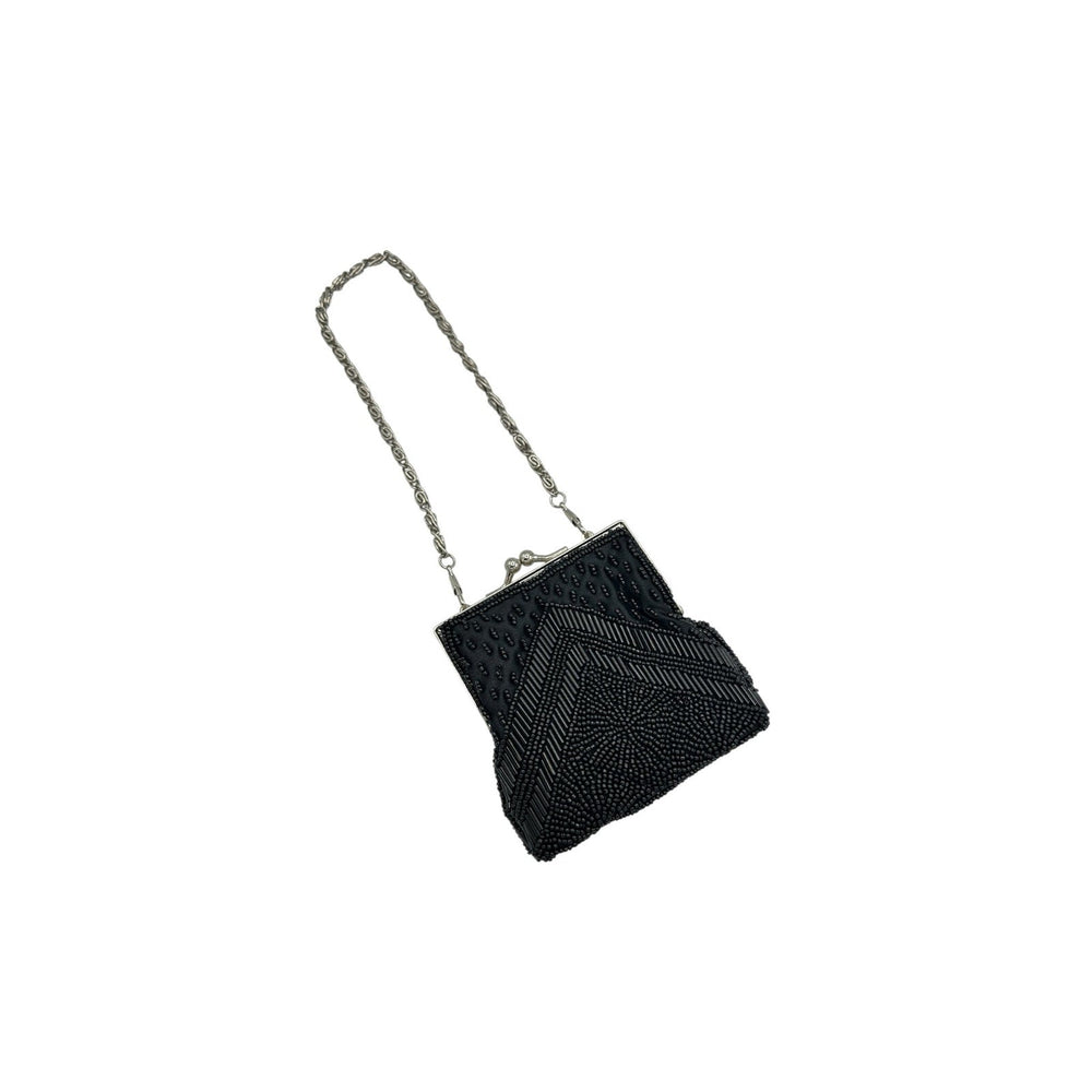 Small Vintage Art Deco Style Black Beaded Kisslock Closure Handbag