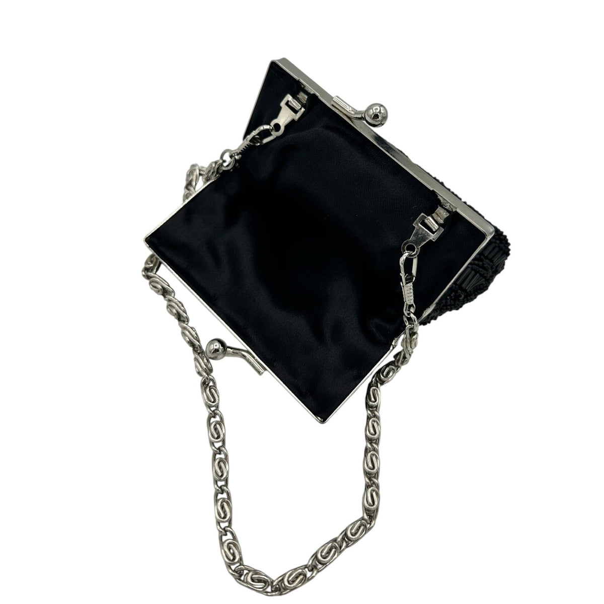 Small Vintage Art Deco Style Black Beaded Kisslock Closure Handbag