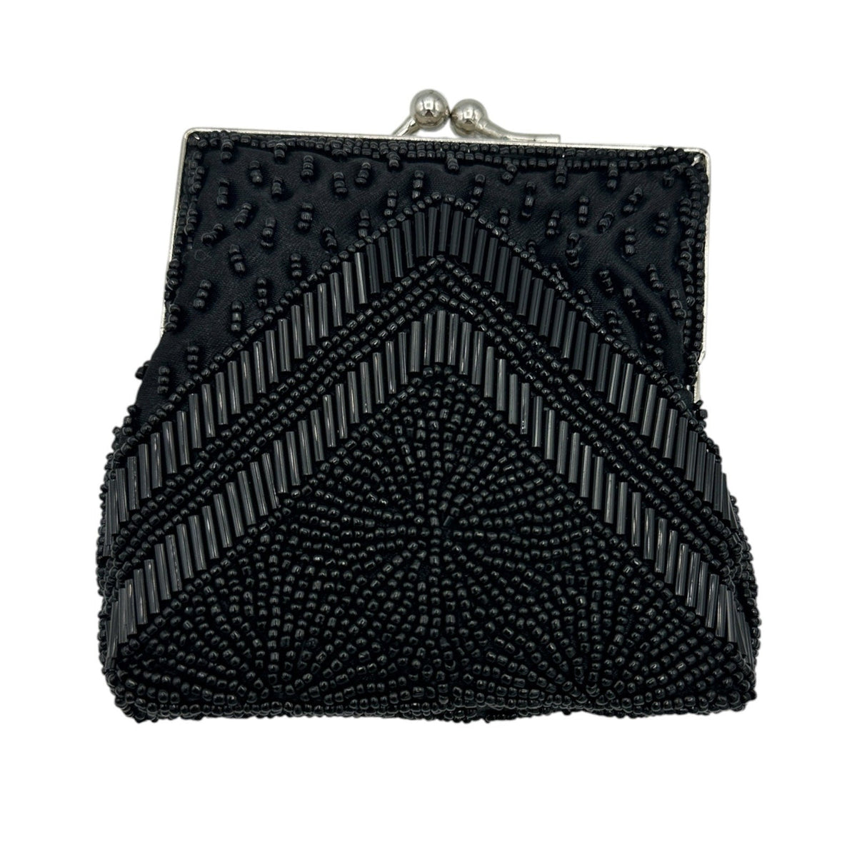 Small Vintage Art Deco Style Black Beaded Kisslock Closure Handbag