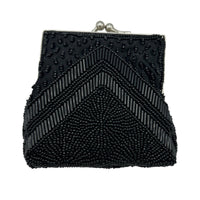 Small Vintage Art Deco Style Black Beaded Kisslock Closure Handbag