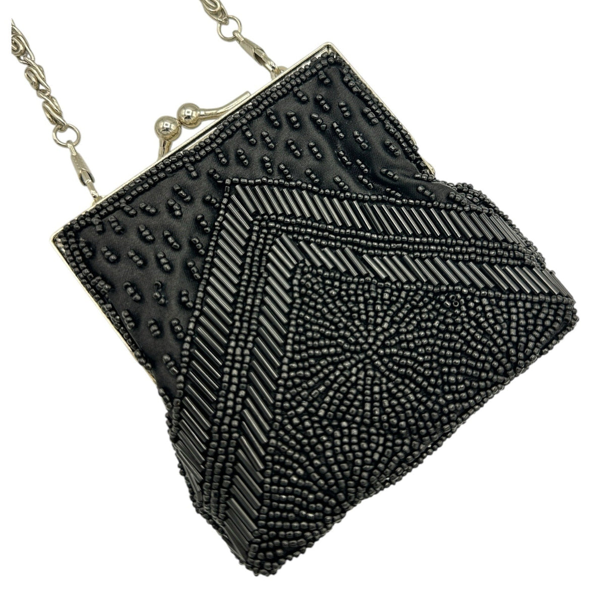 Small Vintage Art Deco Style Black Beaded Kisslock Closure Handbag