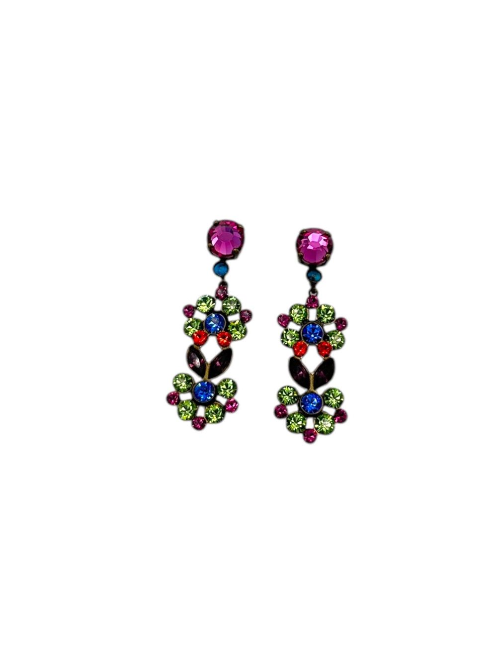 Sorrelli Bright Rhinestone Floral Dangle Vintage Pierced Earrings - 24 Wishes Vintage Jewelry