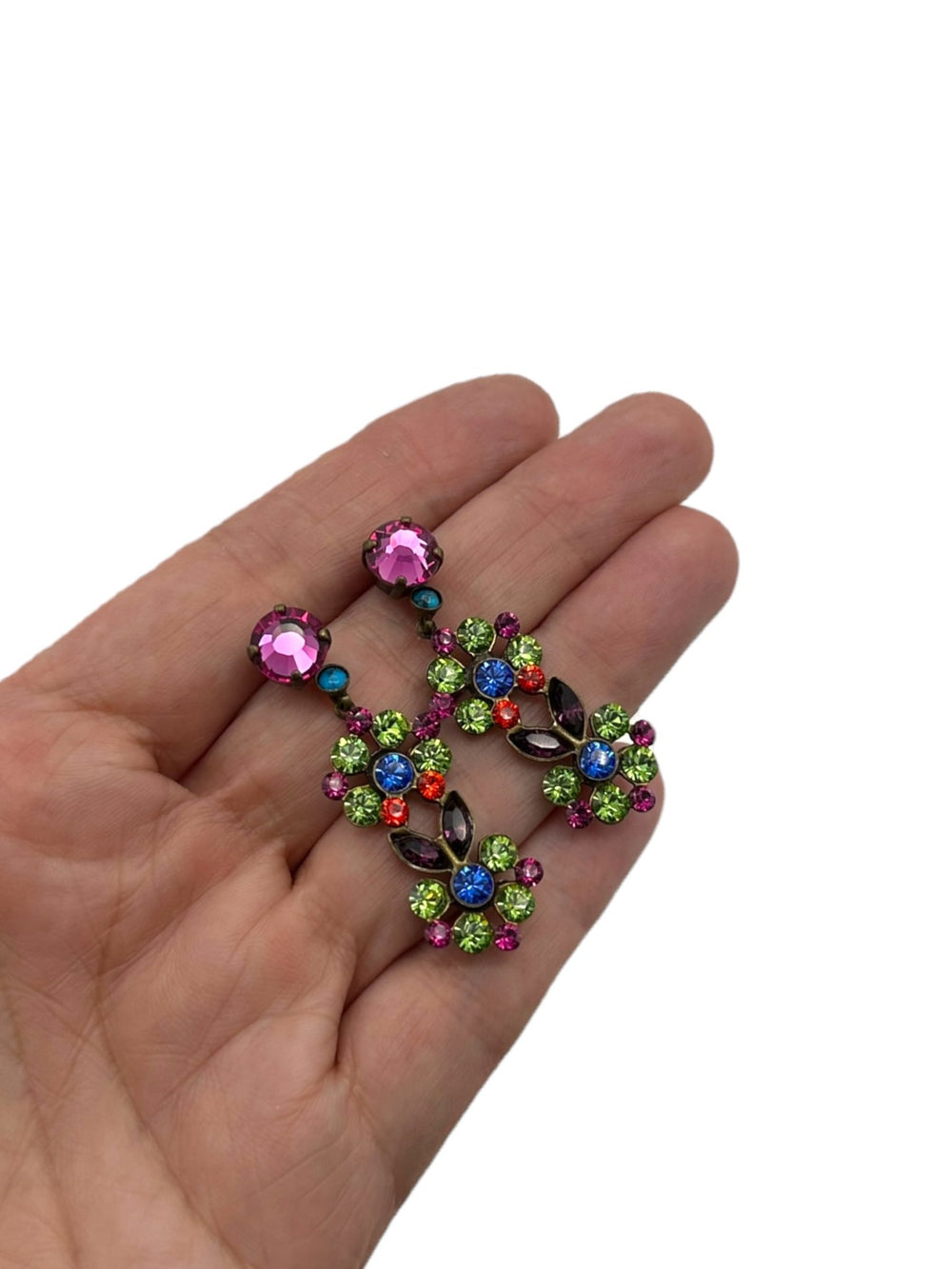 Sorrelli Bright Rhinestone Floral Dangle Vintage Pierced Earrings - 24 Wishes Vintage Jewelry