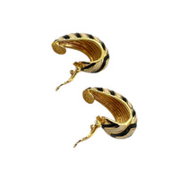 St. John Gold Black & White Enamel Hoop Clip - On Earrings Earrings 24 Wishes Vintage Jewelry