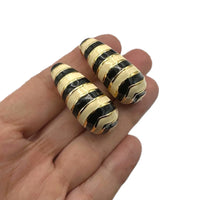 St. John Gold Black & White Enamel Hoop Clip - On Earrings Earrings 24 Wishes Vintage Jewelry