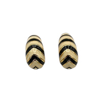 St. John Gold Black & White Enamel Hoop Clip - On Earrings Earrings 24 Wishes Vintage Jewelry