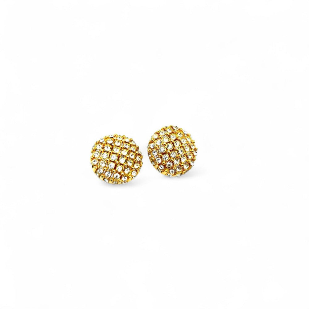 St. John Gold Round Diamante Vintage Clip - On Earrings Earrings 24 Wishes Vintage Jewelry