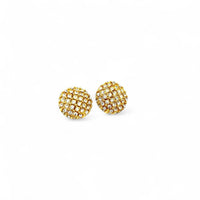 St. John Gold Round Diamante Vintage Clip - On Earrings Earrings 24 Wishes Vintage Jewelry