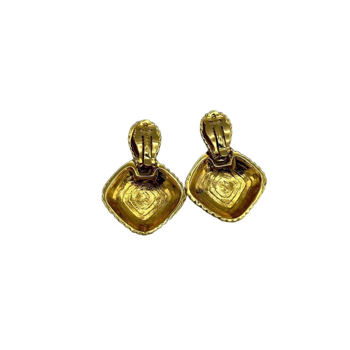 St. John Gold Textured Door Knocker Clip - On Earrings - 24 Wishes Vintage Jewelry