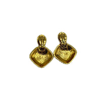 St. John Gold Textured Door Knocker Clip - On Earrings - 24 Wishes Vintage Jewelry