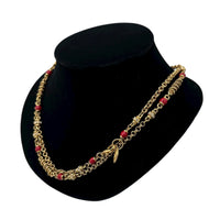 St. John Long Gold Chain Necklace with Red Enamel & Rhinestone Spacers 24 Wishes Vintage Jewelry