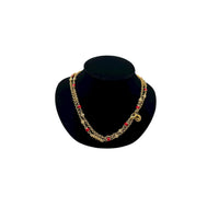 St. John Long Gold Chain Necklace with Red Enamel & Rhinestone Spacers 24 Wishes Vintage Jewelry