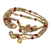 St. John Long Gold Chain Necklace with Red Enamel & Rhinestone Spacers 24 Wishes Vintage Jewelry