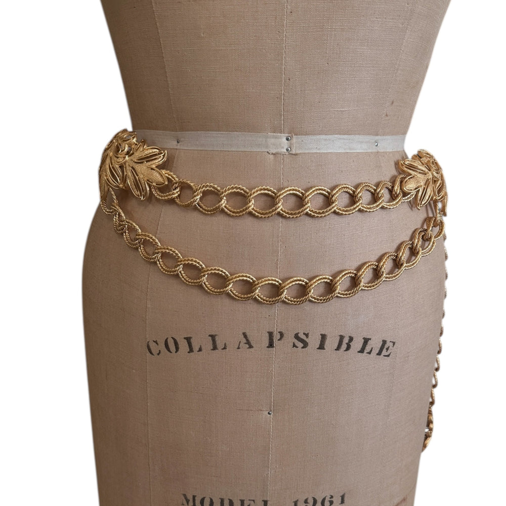 St. John Matte Gold Layered Bib Belt Vintage Statement Waist Curb Chain Belt 24 Wishes Vintage Jewelry