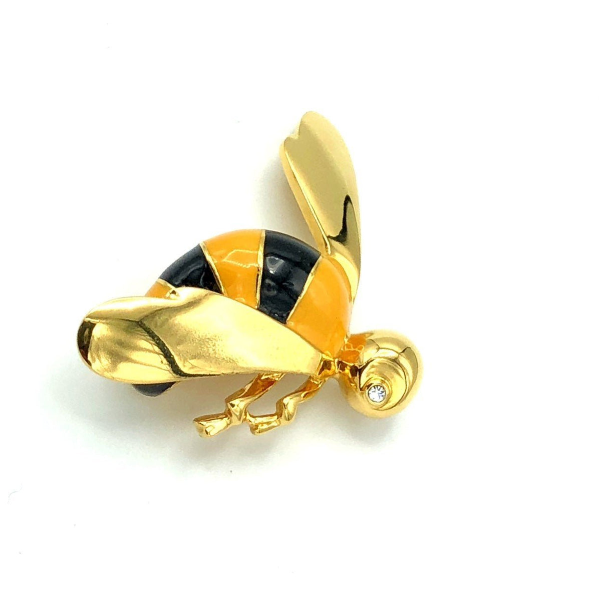 St. John Petite Black & Yellow Enamel Bee Brooch Pin - 24 Wishes Vintage Jewelry