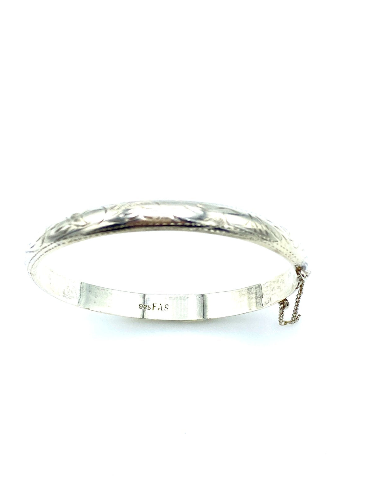 Sterling Silver Etched Hinged Vintage Bangle Bracelet - 24 Wishes Vintage Jewelry