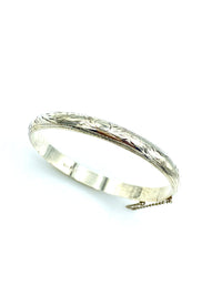 Sterling Silver Etched Hinged Vintage Bangle Bracelet - 24 Wishes Vintage Jewelry