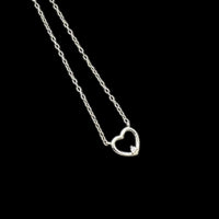 Sterling Silver Feminine Petite Open - Heart Diamond Necklace - 24 Wishes Vintage Jewelry