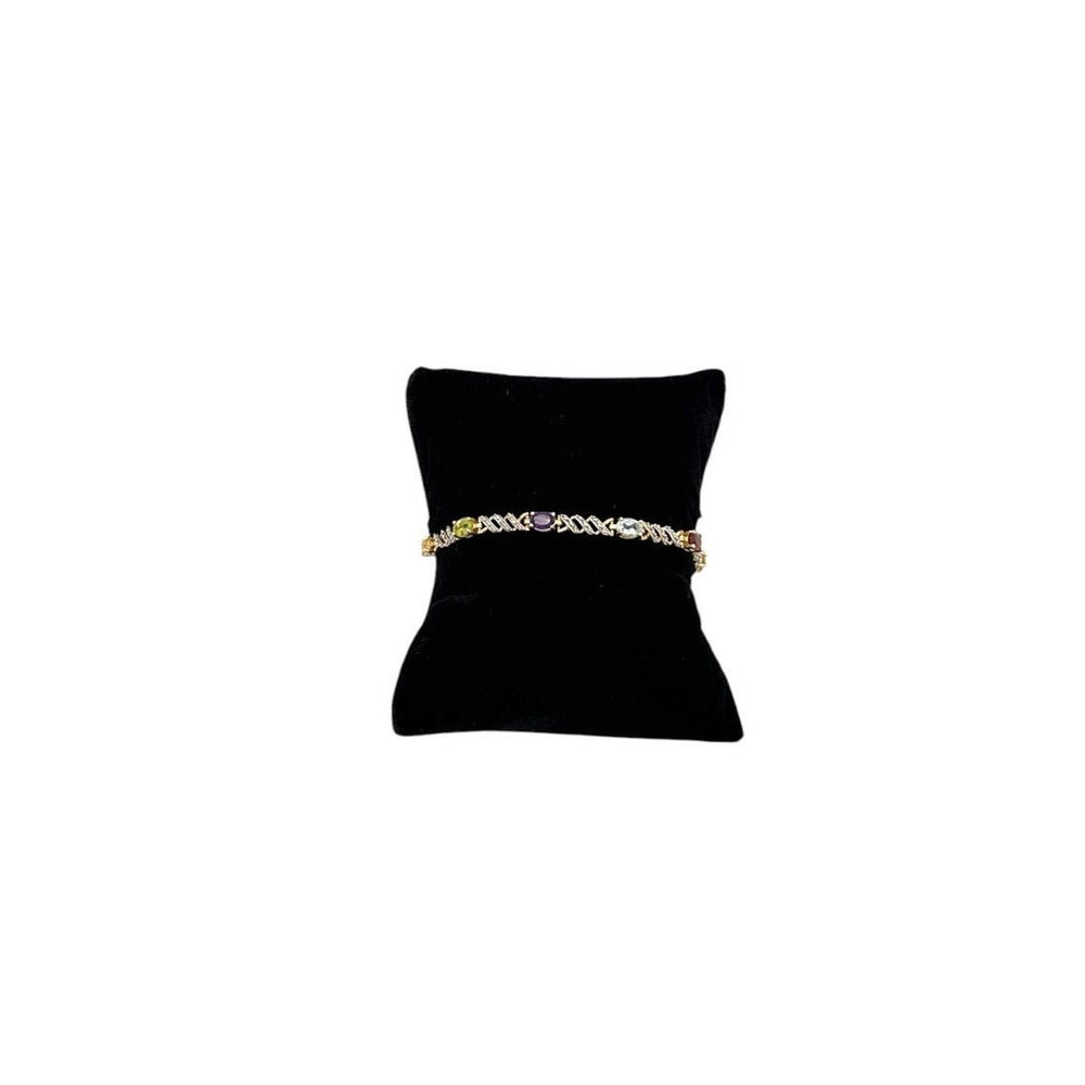 BraceletsSterling Silver Gold Vermeil Multiple Gemstone Tennis Bracelet