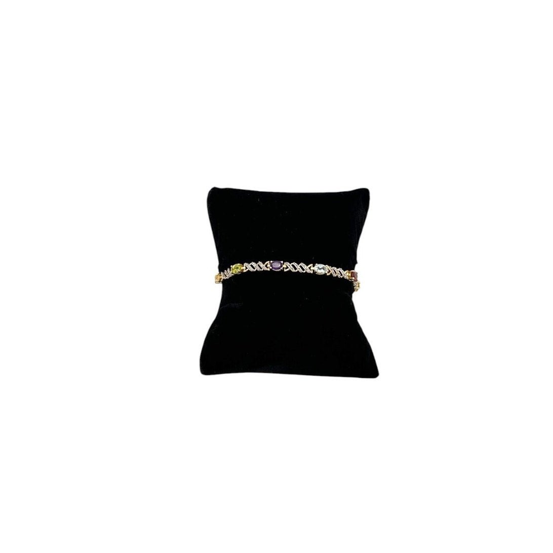 BraceletsSterling Silver Gold Vermeil Multiple Gemstone Tennis Bracelet