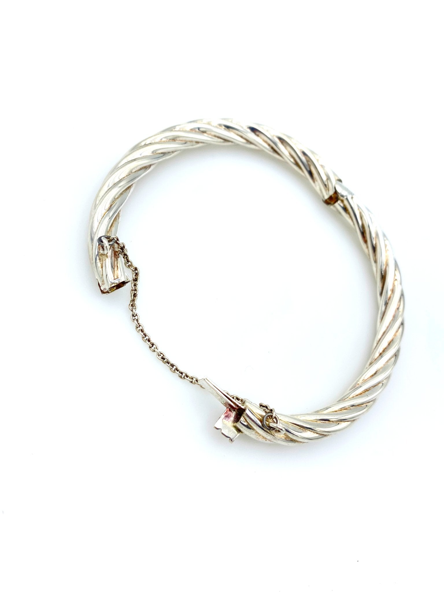 Sterling Silver Twisted Hinged Vintage Bangle Bracelet - 24