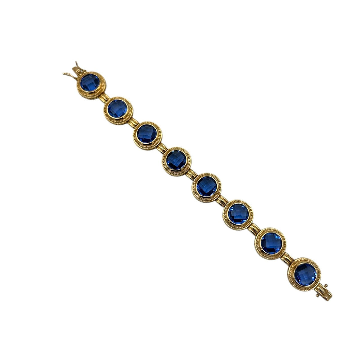 BraceletsSterling Silver Vermeil Byzantine Round Blue Crystal Tennis Bracelet