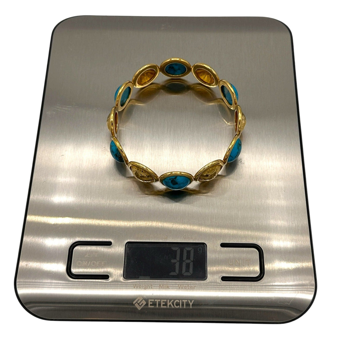 BraceletsSterling Silver Vermeil Hammered Faux Turquoise Bangle Bracelet