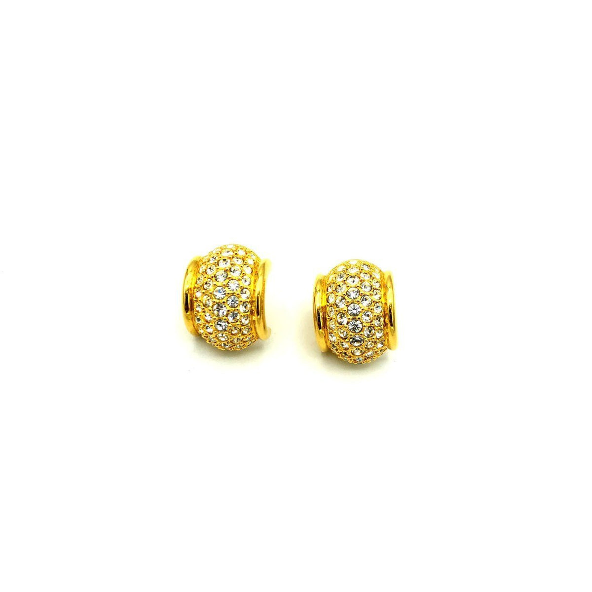 Swarovski Diamante Pave Vintage Half Hoop Gold Pierced Earrings - 24 Wishes Vintage Jewelry