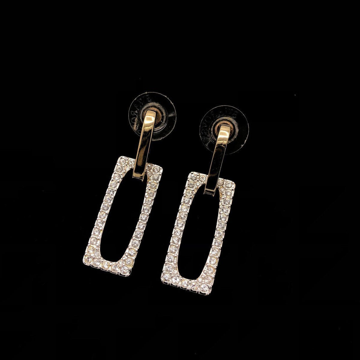 Swarovski Door Knocker Crystal Vintage Gold Pierced Earrings - 24 Wishes Vintage Jewelry